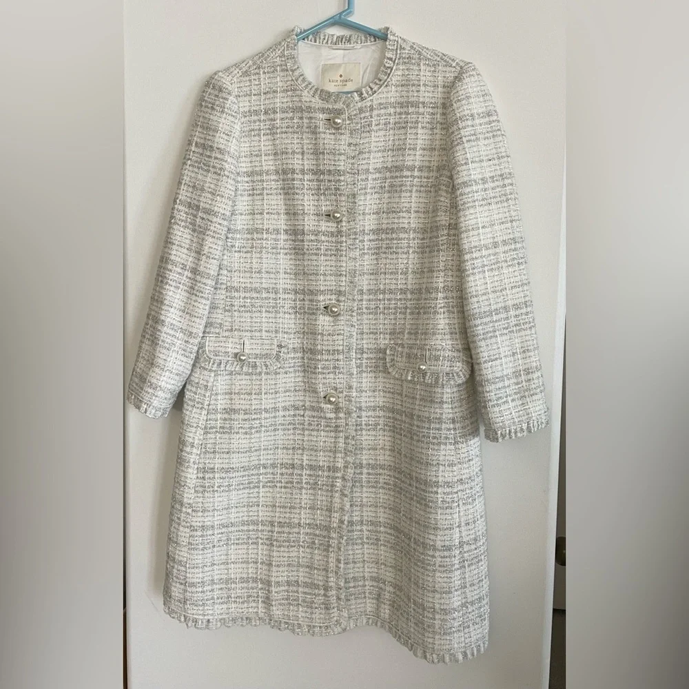 Kate Spade Sparkle Tweed Metallic Coat Size 6 - Picture 12 of 15